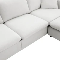 Modern L-Shaped 4-Seat Polyester Fabric Sectional Sofa Set with Convertible Ottoman and 2 Free Pillows, for Living Room, White(m-9)