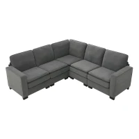 89" L-Shaped Upholstered Indoor Furniture with Double Cushions, 5-Seat Cloud Corner Couch for Living Room, 89″ L x 89″ W x 34″ H, Gray(m-2)