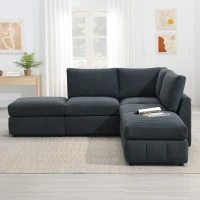 93" Modern Sectional Sofa with Convertible Ottomans and Vertical Stripes, 5-Seat L-Shape Armless Couch Set for Living Room, Dark Gray(m-1)
