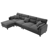 110" Modern L-Shaped Convertible Sectional Sofa with Free Pillows, 5-Seat Indoor Furniture for Living Room, 110″ L x 62″ W x 34″ H, Gray(m-12)