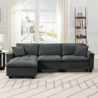 100" Modern L-Shaped Convertible Sectional Sofa with Free Pillows, 4-Seat Sofa for Living Room, 100″ L x 59″ W x 34″ H, Dark Gray(m-8)
