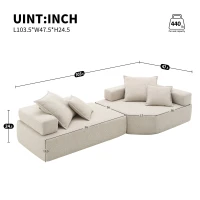 Oversized Modular Sectional Sofa with 2-Piece Free Combination, Spacious Sofa Bed for Living Room, 103.5" L x 47.5" W x 24.5" H, Beige(m-3)
