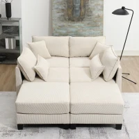 133" x 65" U-Shaped Corduroy Modular Sectional Sofa with Armrest Bags, 6-Seat Freely Combinable Sofa Bed, for Living Room, Beige(m-1)