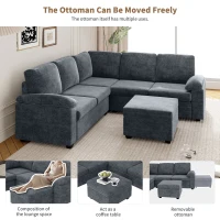 84" x 84" Modern Velvet Sectional Sofa Set with Ottoman and Armrest Pillow, 6-Seat Furniture for Living Room, 84″ L x 84″ W x 35″ H, Gray(m-4)
