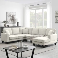 108" Modern U-Shaped 7-Seat Fabric Sectional Sofa Set with 3 Pillows, for Living Room, Apartment, Office, 108″ L x 85.5″ W x 33.5″ H, Beige(m-1)