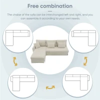 87" x 61" Modern L-Shaped Corduroy Sofa with Reversible Chaise, 4-Seat, Couch with Pillows for Living Room, 87″ L x 61″ W x 33″ H, Beige(m-7)