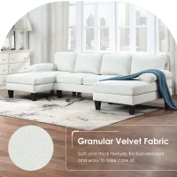 112" Granular Velvet U-Shaped Sofa with Double Chaise, 6-Seat Sofa Bed, Indoor Furniture for Living Room, 112″ L x 56″ W x 35″ H, Beige(m-4)