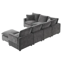 110" x 84" Modern U-Shape 7-Seat Chenille Modular Sofa Set with 2 Pillows, Freely Combinable for Living Room, 110″ L x 84″ W x 37″ H, Black+Gray(m-13)