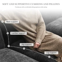 118" x 55" Modern L-Shaped Chenille Cloud Sofa with Double Seat Cushions and Chaise Lounge, 5-Seat Couch for Living Room, Gray(m-7)