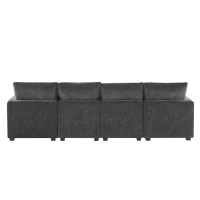 110" Modern 4-Seat Chenille Modular Sofa Set with 2 Pillows, Freely Combinable, for Living Room, 110″ L x 29″ W x 37″ H, Black+Gray(m-13)