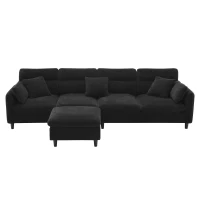 110" Modern L-Shaped Convertible Sectional Sofa with Free Pillows, 5-Seat Furniture for Living Room, 110″ L x 62″ W x 34″ H, Black(m-11)