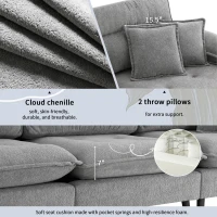 106" L-Shaped Convertible Tufted Sectional Sofa with 4-Seat, Adjustable Legs, Movable Ottoman for Living Room, 106″ L x 66.5″ W x 34″ H, Gray(m-4)