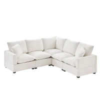 84" x 84" Modern L Shape Modular Sofa with 2 Pillows, 5 Seat Chenille Sectional Couch Set, for Living Room, 84″ L x 84″ W x 37″ H, White(m-2)