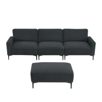 103.5" Modern L-Shaped 4-Seat Velvet Fabric Sectional Sofa Set with Convertible Ottoman, Freely Combinable for Living Room, Dark Grey(m-13)