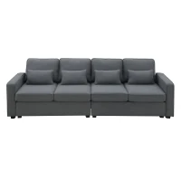 104" 4-Seater Modern Linen Fabric Sofa with Armrest Pockets and 4 Pillows, Minimalist Style, 104″ L x 33″ W x 34.5″ H, Dark Gray(m-2)