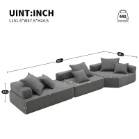 Oversized Modular Sectional Sofa with 3-Piece Free Combination, Convertible Sleeper Couch for Living Room, 151.5" L x 47.5" W x 24.5" H, Gray(m-3)