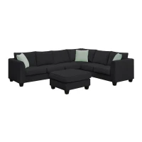 112" x 87" 7-Seater Modular Sofa with Ottoman and 3 Pillows, L-Shaped Fabric Couch Set, Modern Living Room Furniture, Black(m-13)
