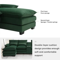123" Modern U-Shaped 6-Seat Upholstered Sleeper Sofa Set with Console, Cupholders, USB Ports, and Chaise, 123″ L x 55″ W x 33″ H, Green(m-7)