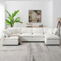 130" x 65" Modern Modular Cloud Sofa Bed with Ottoman, 6-Seat, Convertible U Shaped Sofa for Living Room, Apartment, Beige(m-1)
