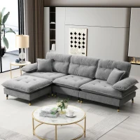106" L-Shaped Convertible Tufted Sectional Sofa with 4-Seat, Adjustable Legs, Movable Ottoman for Living Room, 106″ L x 66.5″ W x 34″ H, Gray(m-1)