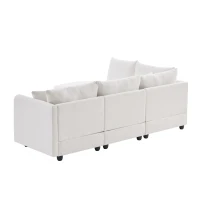 89" x 79" Modern Sectional Sofa with Vertical Stripes and 2 Pillows, 5-Seat Couch with Convertible Ottoman, for Living Room, White(m-13)
