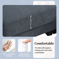Wide Seat Corduroy Modular Sectional Sofa Bed, Couch Set with Armrest Pillow, 6 Seat Free Combination Sofa, 73" L x 65" W x 34" H, Gray(m-7)