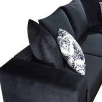 110" x 85" Modern U-Shape Velvet Corner Sectional Sofa with Lots of Pillows, Elegant and Functional Indoor Furniture, for Living Room, Black(m-7)