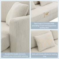 87" x 61" Modern L-Shaped Corduroy Sofa with Reversible Chaise, 4-Seat, Couch with Pillows for Living Room, 87″ L x 61″ W x 33″ H, Beige(m-5)
