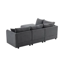 89" x 79" Modern Sectional Sofa with Vertical Stripes and 2 Pillows, 5-Seat Couch with Convertible Ottoman, for Living Room, Dark Gray(m-13)