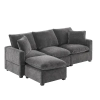 84" x 57" Modern 4-Seat Chenille Modular Sofa Set with 2 Pillows, Freely Combinable, for Living Room, 84″ L x 57″ W x 37″ H, Black+Gray(m-13)