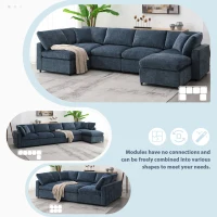 130" x 65" Modern Modular Cloud Sofa Bed with Ottoman, 6-Seat, Convertible U Shaped Sofa for Living Room, Apartment, Dark Blue(m-7)