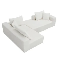 109" x 68" Modern Minimalist Upholstered Sleeper Couch with Square Arms and Pillows, No Assembly Required, Cream(m-13)