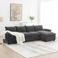 118" x 55" Modern L-Shaped Chenille Cloud Sofa with Double Seat Cushions and Chaise Lounge, 5-Seat Couch for Living Room, Gray(m-1)