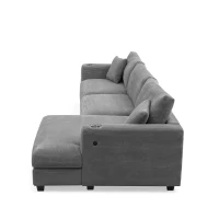 Oversized Corduroy Sectional Sofa with USB Charging Port and Cup Holder, Deep Seat Sofa Bed with 50" Chaise, 134″ L x 54″ W x 25″ H, Gray(m-12)