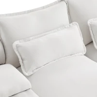 123" Modern U-Shaped 6-Seat Upholstered Sleeper Sofa Set with Console, Cupholders, USB Ports, and Chaise, 123″ L x 55″ W x 33″ H, White(m-11)