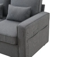 104" 4-Seater Modern Linen Fabric Sofa with Armrest Pockets and 4 Pillows, Minimalist Style, 104″ L x 33″ W x 34.5″ H, Dark Gray(m-9)