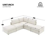 93" Modern Sectional Sofa with Convertible Ottomans and Vertical Stripes, 5-Seat L-Shape Armless Couch Set for Living Room, Beige(m-3)