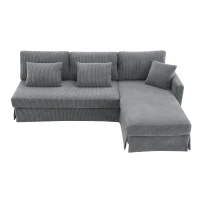 87" x 61" Modern L-Shaped Corduroy Sofa with Reversible Chaise, 4-Seat, Couch with Pillows for Living Room, 87″ L x 61″ W x 33″ H, Gray(m-2)