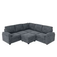 84" x 84" Modern Velvet Sectional Sofa Set with Ottoman and Armrest Pillow, 6-Seat Furniture for Living Room, 84″ L x 84″ W x 35″ H, Gray(m-9)