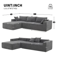 Minimalist Modular Sectional Sofa, Wrinkle-Resistant Chenille, L-Shaped Sleeper, No Assembly Required, 111.5" L x 72" W x 32" H, Gray(m-3)