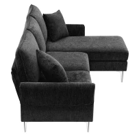 84" Modern Chenille L-Shaped Sofa with Reversible Lounge, 4-Seat, Indoor Furniture with Reversible Chaise and 2 Pillows, Black(m-12)