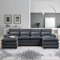 Modern U-Shaped 6-Seat Sectional Sofa with Chaise Lounge, Upholstered Sleeper Couch with Waist Pillows, 110″ L x 55″ W x 33″ H, Gray(m-1)