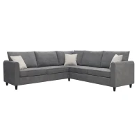 91" x 91" Modern Upholstered Living Room Sectional Sofa, L Shape Couch with 3 Pillows, Easy Assembly, 91″ L x 91″ W x 33.5″ H, Gray(m-2)