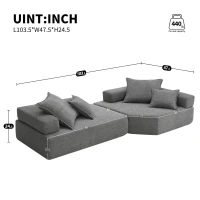 Oversized Modular Sectional Sofa with 2-Piece Free Combination, Spacious Sofa Bed for Living Room, 103.5" L x 47.5" W x 24.5" H, Gray(m-3)