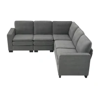 89" L-Shaped Upholstered Indoor Furniture with Double Cushions, 5-Seat Cloud Corner Couch for Living Room, 89″ L x 89″ W x 34″ H, Gray(m-12)