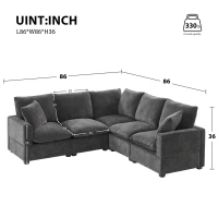84" x 84" Modern L Shape Modular Sofa with 2 Pillows, 5 Seat Chenille Sectional Couch Set, for Living Room, 84″ L x 84″ W x 37″ H, Black+Gray(m-3)
