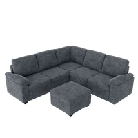 84" x 84" Modern Velvet Sectional Sofa Set with Ottoman and Armrest Pillow, 6-Seat Furniture for Living Room, 84″ L x 84″ W x 35″ H, Gray(m-2)
