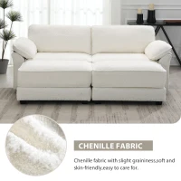 Convertible Sectional Sofa Bed Set with Ottoman, 4-Seat Loveseat for Living Room, Apartment, Office, 81″ L x 55″ W x 32″ H, White(m-4)