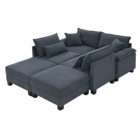 Wide Seat Corduroy Modular Sectional Sofa Bed, Couch Set with Armrest Pillow, 6 Seat Free Combination Sofa, 73" L x 65" W x 34" H, Gray(m-13)