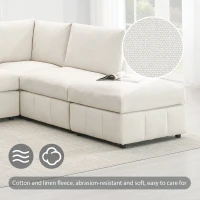 93" Modern Sectional Sofa with Convertible Ottomans and Vertical Stripes, 5-Seat L-Shape Armless Couch Set for Living Room, Beige(m-6)